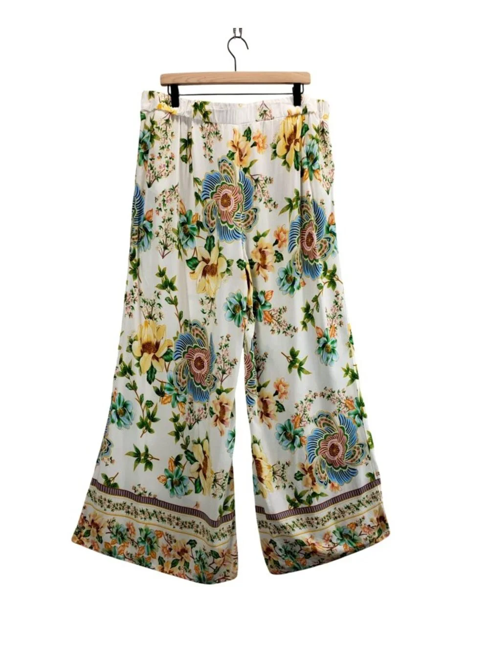 Boho Pants Floral Wide Leg XL CATO Palazzo Scarf Belt Festival Garden Party